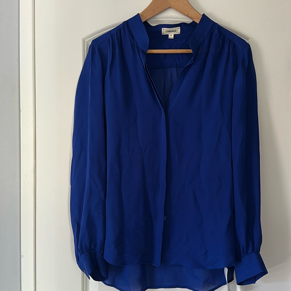 L’AGENCE Bianca Royal Blue Silk Blouse